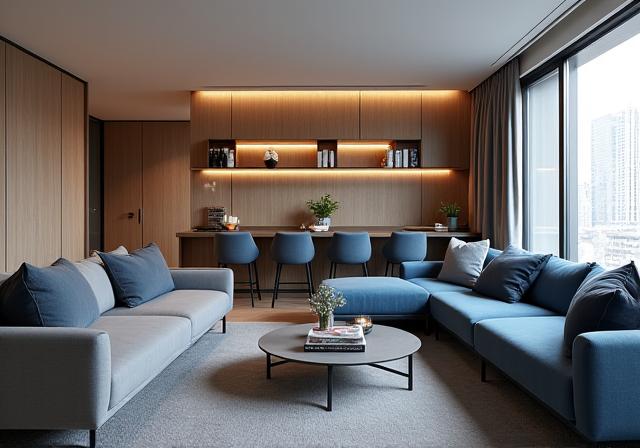 Living area of The Business Hub Apartment, configured for informal meetings