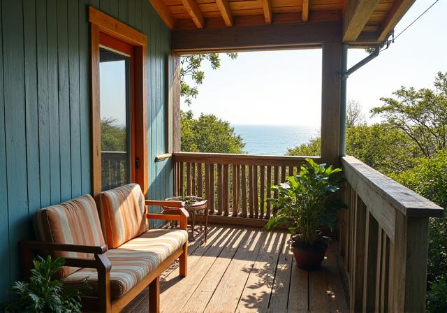 Cozy balcony with seating at The Coastal Nook