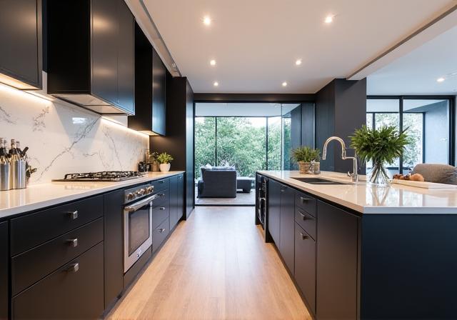 Modern gourmet kitchen in the Broadbeach Sky Home
